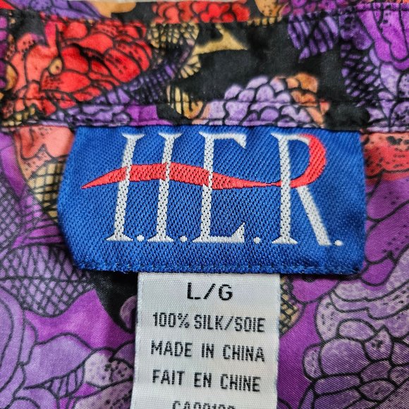 Vintage HER Women's 100% Silk Floral Long Sleeves Button Down Shirt Size L - Picture 6 of 8